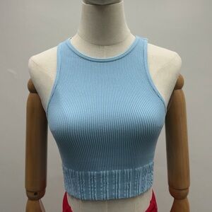 ZARA Blue Ribbed Crop Tank Top Rayon Polyester Spandex XS